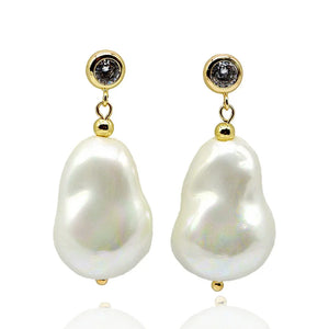 Faux Baroque Pearl Drop Earrings Zircon Women's Earrings