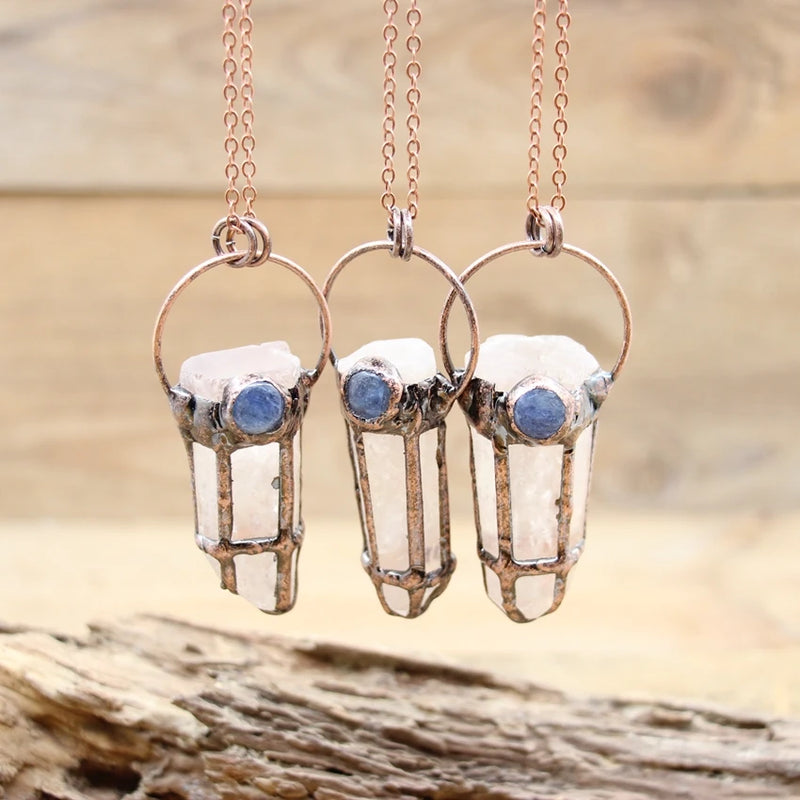Quartz Point Kyanite Pendant Antique Copper Boho Jewelry