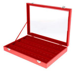Red Velvet Jewelry Display Case with Glass Top, 48 Clips