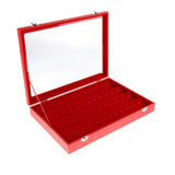 Red Velvet Jewelry Display Case with Glass Top, 48 Clips