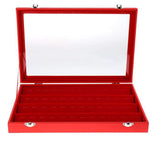 Red Velvet Jewelry Display Case with Glass Top, 48 Clips