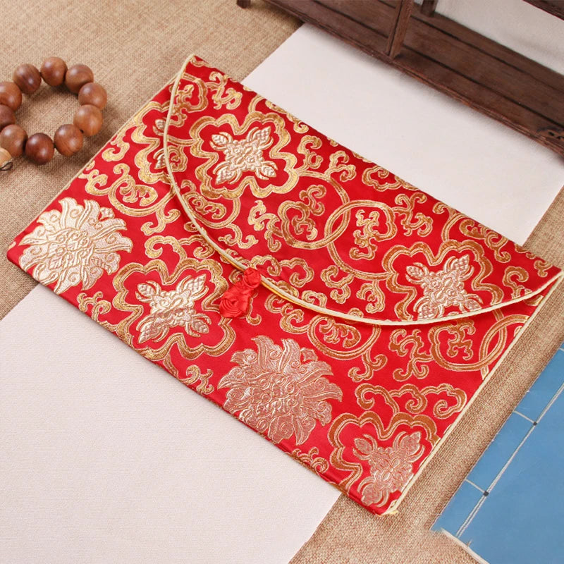 Rich Flower Dragon Pattern Scripture Bag, Double-layer Thickened Brocade Bag