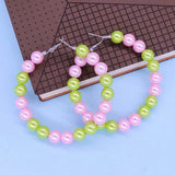 10MM Pink Green Pearl Exaggerated Hoop Earrings