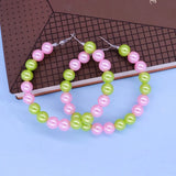10MM Pink Green Pearl Exaggerated Hoop Earrings