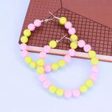 10MM Pink Green Pearl Exaggerated Hoop Earrings