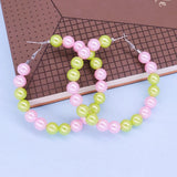 10MM Pink Green Pearl Exaggerated Hoop Earrings
