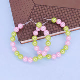 10MM Pink Green Pearl Exaggerated Hoop Earrings