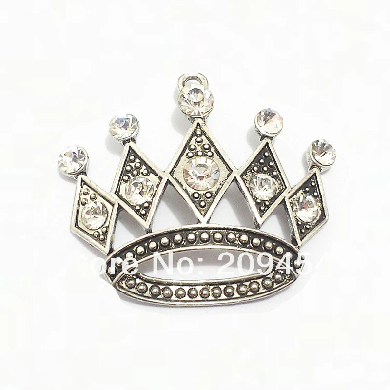 10pcs/lot Antique Silvery Princess Crown Crystal Rhinestone Pendant