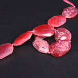 9PCS Pink Red Agates Faceted Nugget Slice Pendant Beads