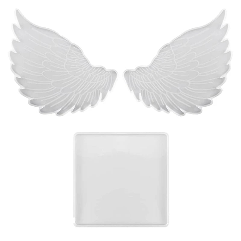 Square Silicone Mold & Angel Wings Mold Set for DIY Resin Coaster & Photo Frame