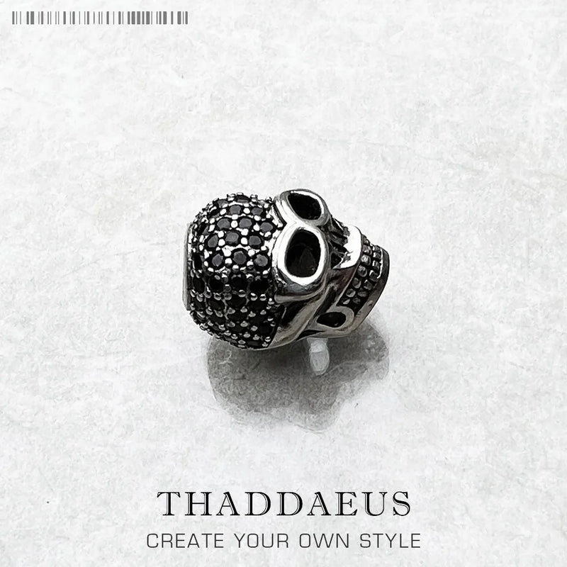 Large Skull Pave Bead 925 Sterling Silver DIY Accessories High Big Hole Gift