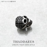 Large Skull Pave Bead 925 Sterling Silver DIY Accessories High Big Hole Gift
