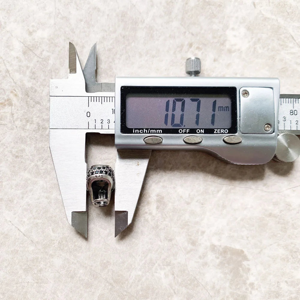 Large Skull Pave Bead 925 Sterling Silver DIY Accessories High Big Hole Gift