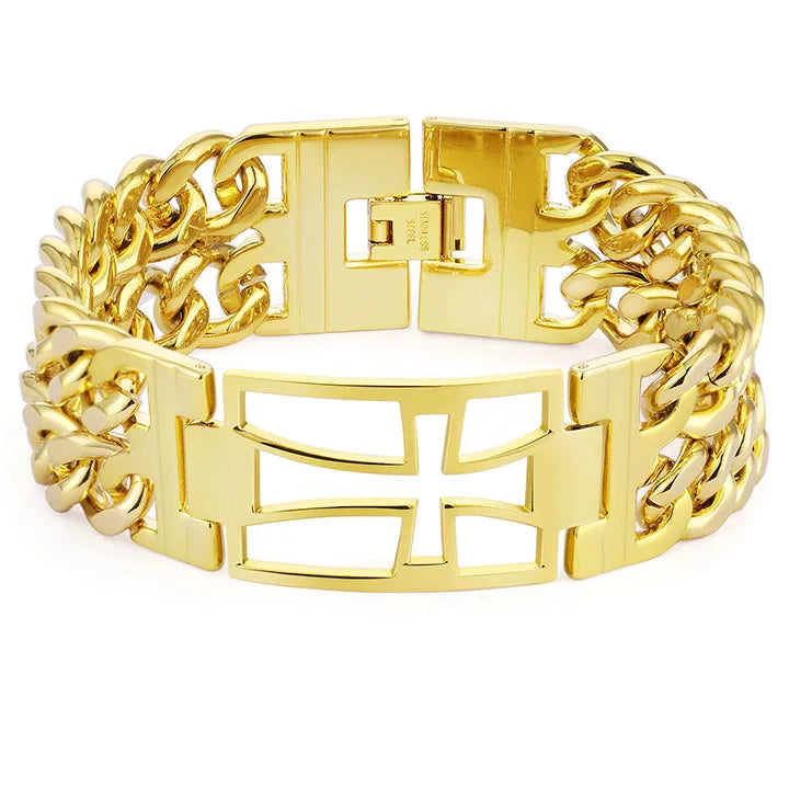 Men's Double Layer Cuban Bracelet Stainless Steel Chain Male Jewelry