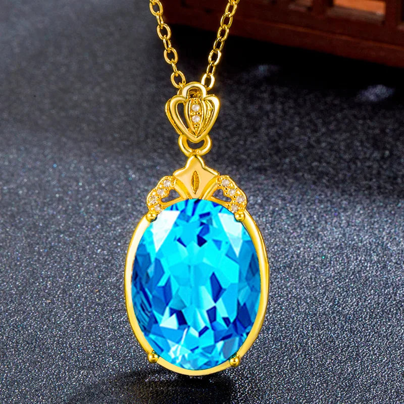 18K Plated Topaz Pendant with Sapphire Necklace