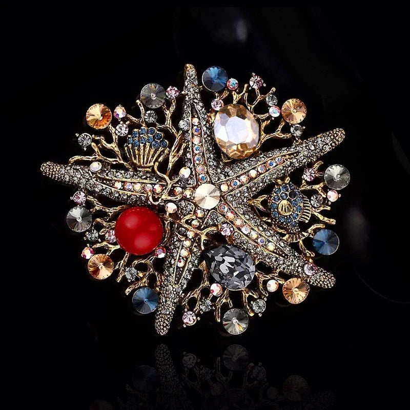 Vintage Mermaid Turtle Starfish Animal Brooches Pearl Crystal Lady Party Pins