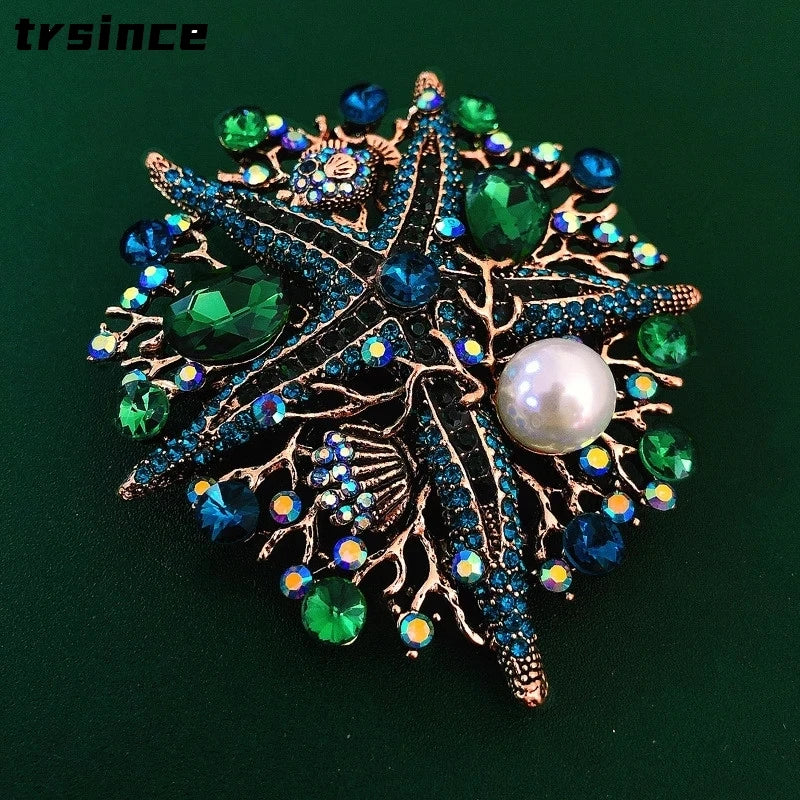 Vintage Mermaid Turtle Starfish Animal Brooches Pearl Crystal Lady Party Pins