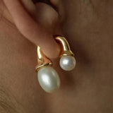 Water Pearl Stud Earrings for Women Girls Metal Stud Smooth Chunky Jewelry