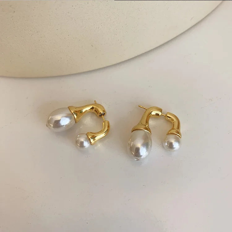 Water Pearl Stud Earrings for Women Girls Metal Stud Smooth Chunky Jewelry