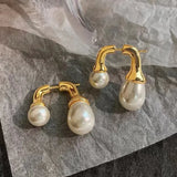 Water Pearl Stud Earrings for Women Girls Metal Stud Smooth Chunky Jewelry