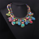 Colorful Gemstone Flower Layered Necklace for Women