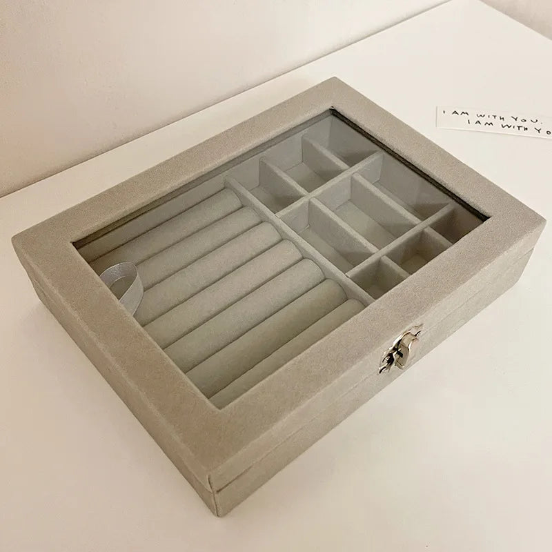 Large-capacity Flannel Jewelry Box Portable Ring Necklace Earrings Storage Box