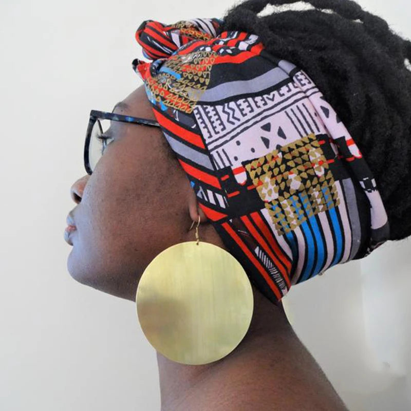 Large Disk Earrings African Ethnic Statement Handmade Brass