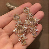 Pink Zircon Crystal Flower Earrings for Women