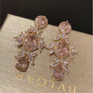 Pink Zircon Crystal Flower Earrings for Women