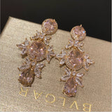 Pink Zircon Crystal Flower Earrings for Women