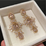 Pink Zircon Crystal Flower Earrings for Women