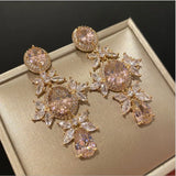 Pink Zircon Crystal Flower Earrings for Women