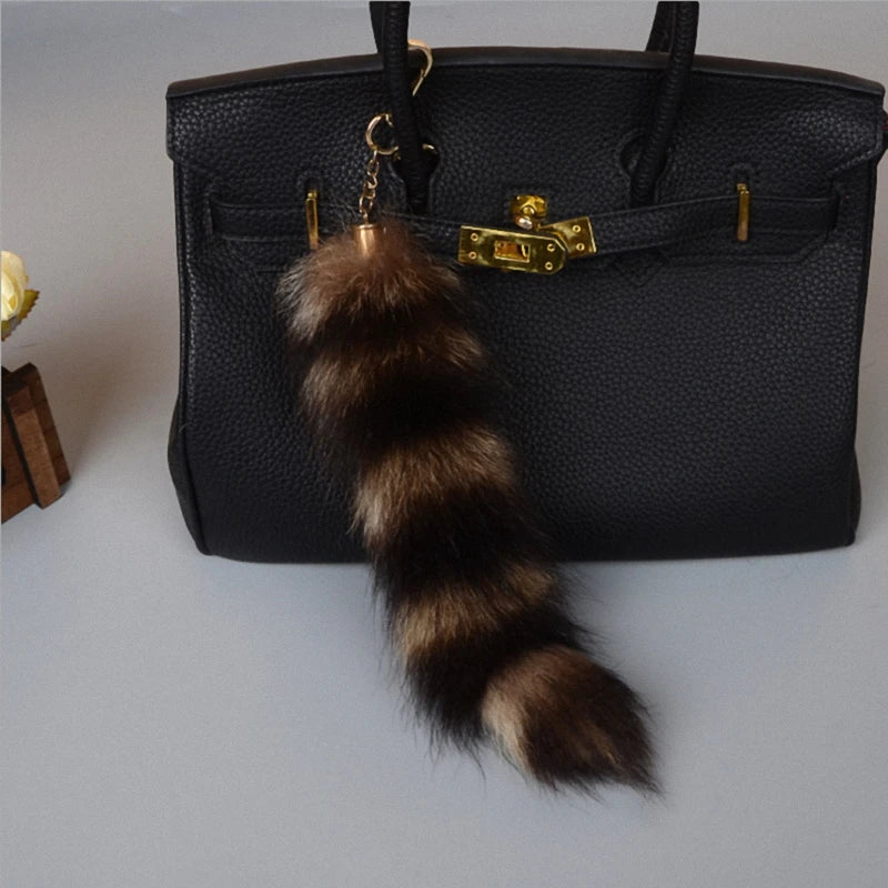Large Plus Size Raccoon/Fox Tail Keychain Fur Tassel Bag Tag Car Bag Charm