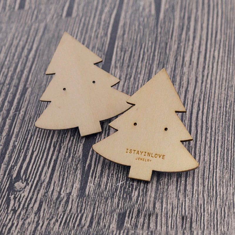 Wooden Christmas Tree Earring Cards Jewelry Holder Stand