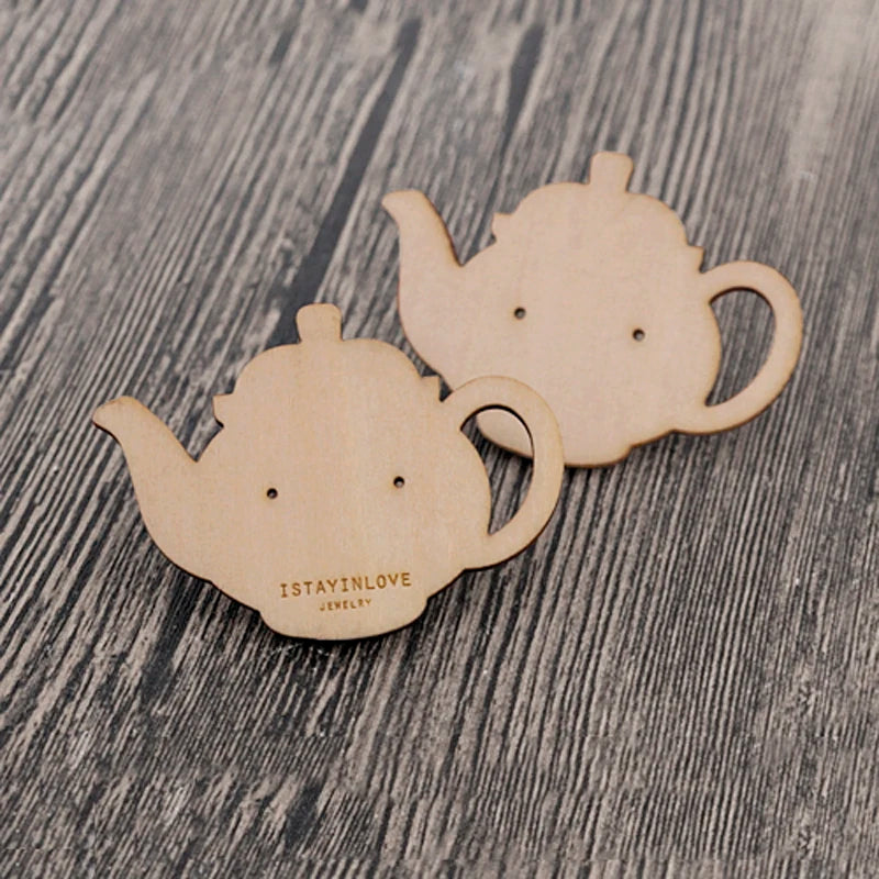 Wooden Teapot Earring Cards Stud Earrings Holder Stand WTG028