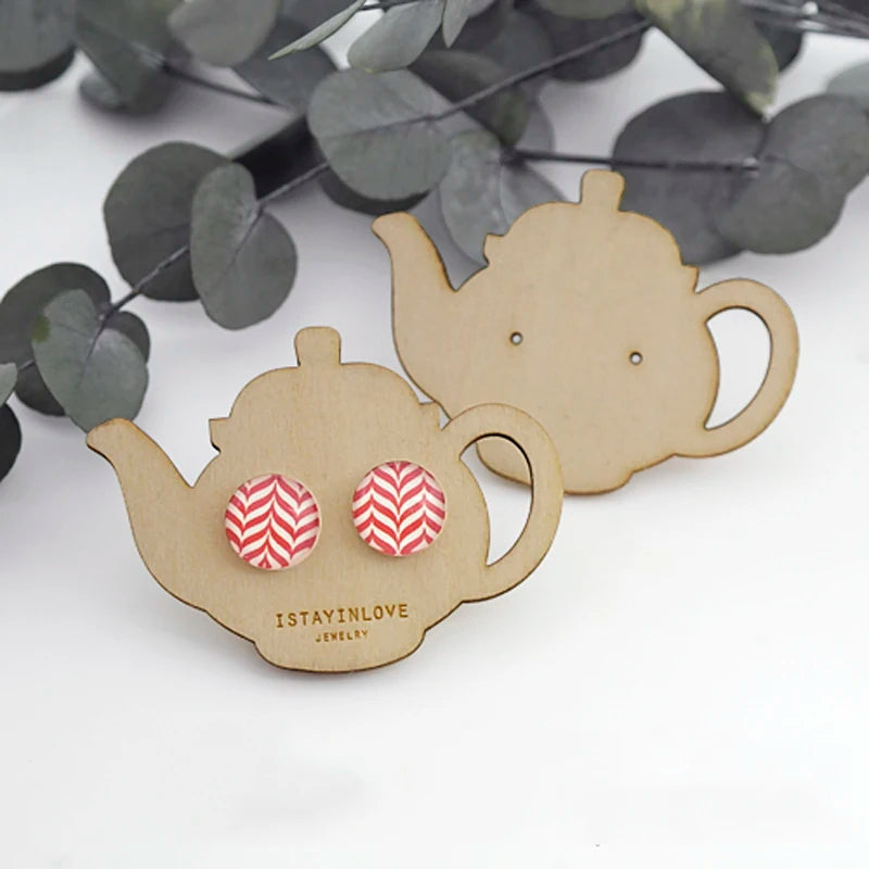 Wooden Teapot Earring Cards Stud Earrings Holder Stand WTG028