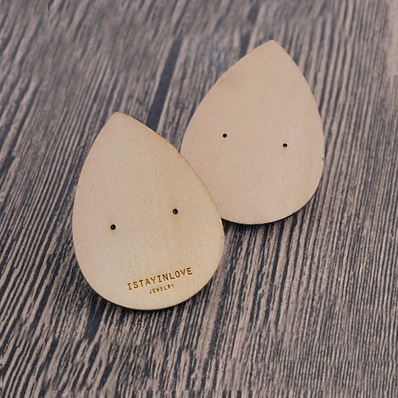 Wooden Teardrop Earring Cards Stud Earrings Displays Your Logo WTG030