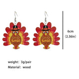 Wooden Turkey Earrings for Women Fall Thanksgiving Holiday