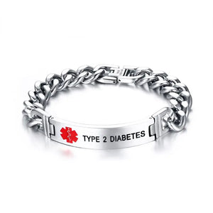 Men's TYPE 2 DIABETES Medical Alert Chain Link Bracelet