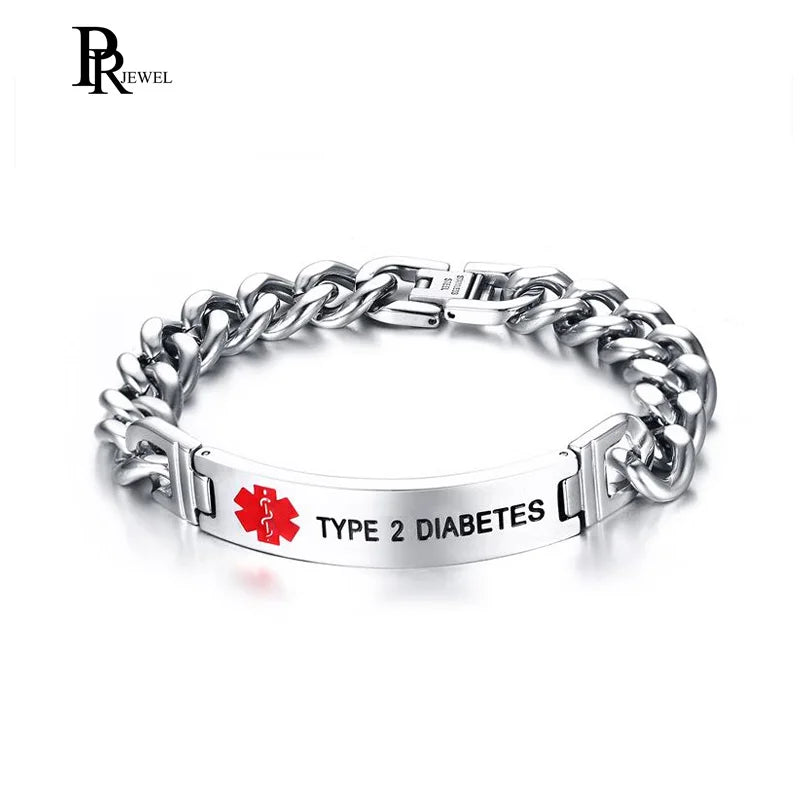 Men's TYPE 2 DIABETES Medical Alert Chain Link Bracelet