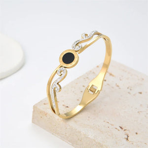 Silver/Rose CZ Stainless Steel Women Bangle Bracelet - Gift