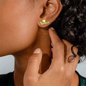 Personalized Initial Studs Cursive Nameplate Earrings