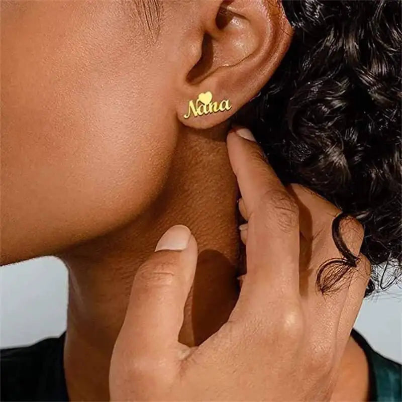 Personalized Initial Studs Cursive Nameplate Earrings