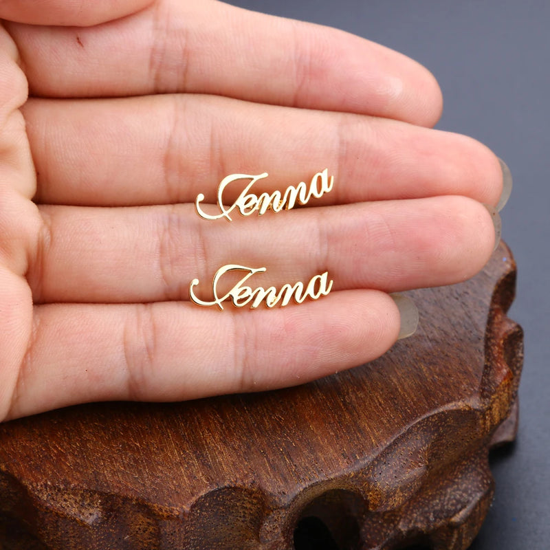 Custom Name Earrings for Women Cursive Nameplate Stud Earring Gift