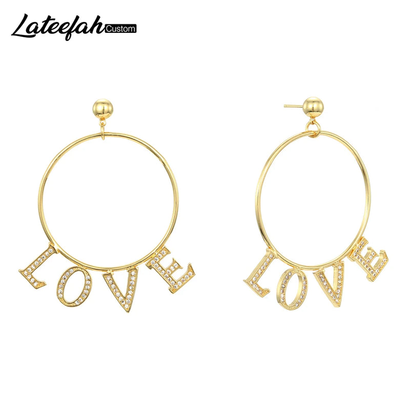 Lateefah 1 Pair Name Earrings Women Customize Initial Cursive Nameplate Gift