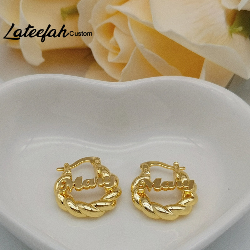 Lateefah 18mm Small Twist Hoops Name Earrings