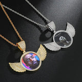 Crystal Photo Pendant Necklace with Wings
