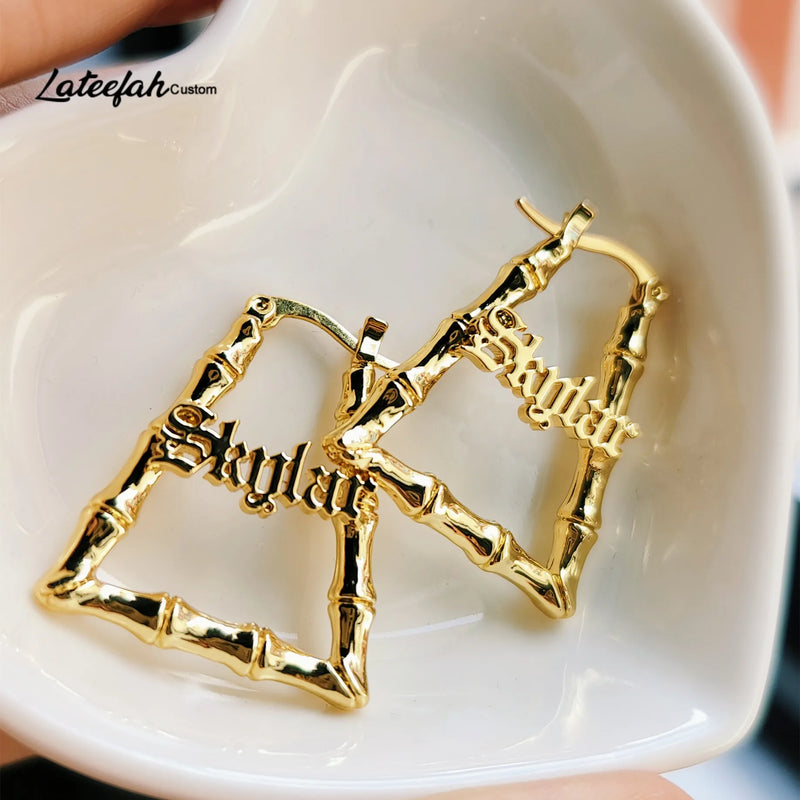 Personalized Letter Earring With Your Name Hoops - 25mm Trapezoid Earrings