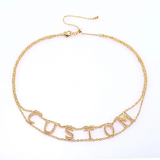 Double Layer Zirconia Name Choker Necklace for Women