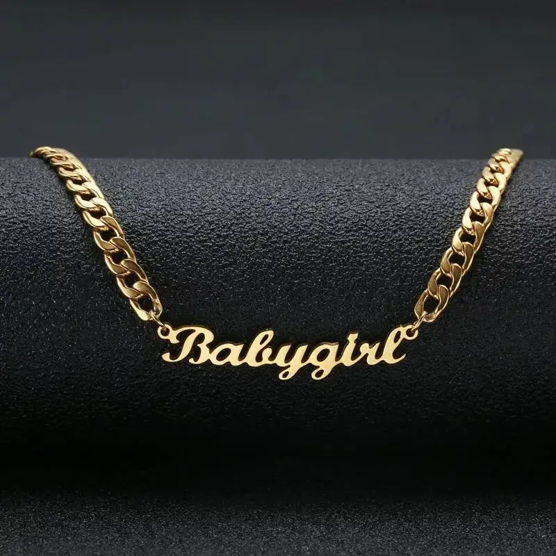 Lateefah 5mm Stainless Steel Necklace Nameplate Cuban Chain Choker Gift
